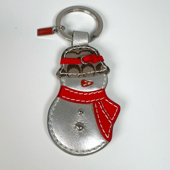 Coach | Silver Leather Snowman Key Fob, Keychain - Picture 1 of 2